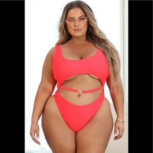 Brand New!!! Fashion Nova Babe One Piece Swimsuit - Neon Coral